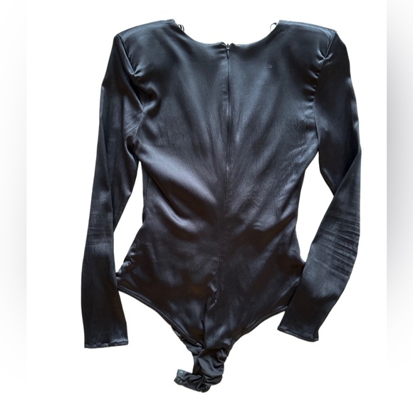 Zara black shiny body suit, shoulder pads, ruched satin effect, size small - Picture 4 of 5